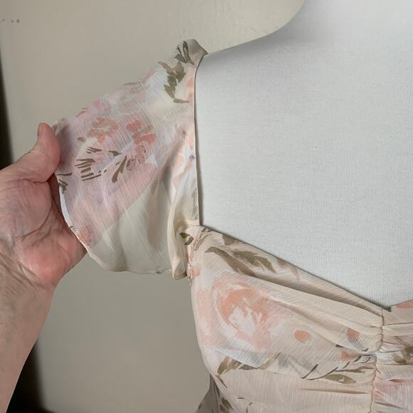 NEW WAYF Size M Abby Off-the-Shoulder Maxi Tiered Dress In Blush Bouquet - Picture 7 of 15